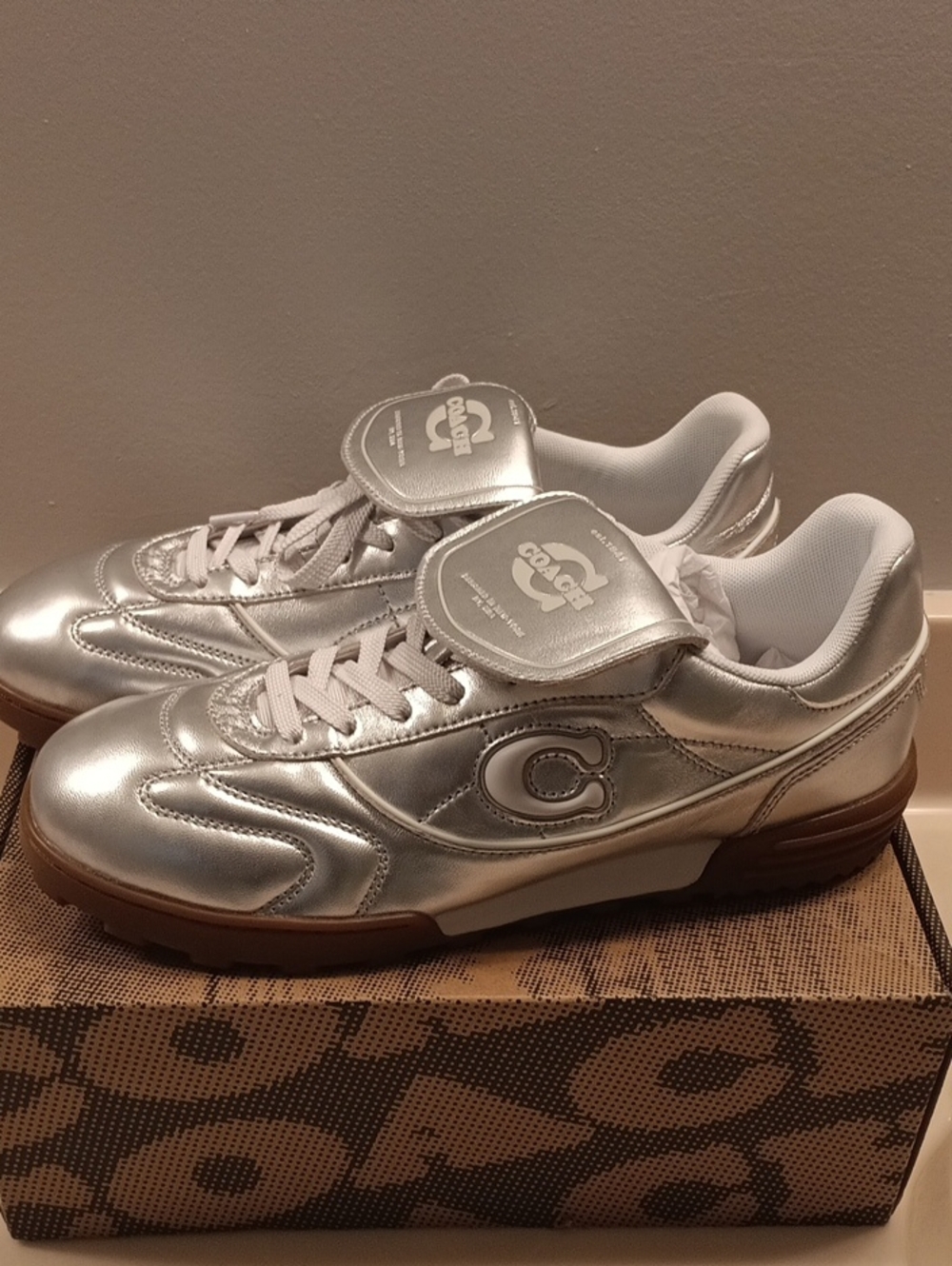 Coach Silver Metallic Lace-Up Sneakers